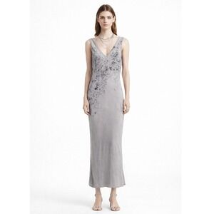 Jaga Made in USA Slip Maxi Dress Sleeveless V Neck Gray Marble Art to wear 2 M